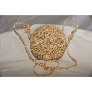 Vintage 1960's Crochet Round Purse Shoulder Crossbody Bag Beige Handmade Zipper